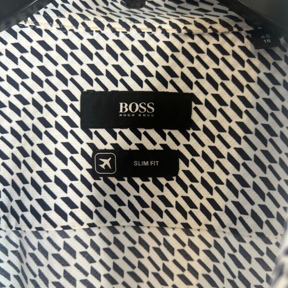 BOSSHugo Boss Slim Fit Long Sleeve Button Front Geo Print Men's Shirt Size 18/46 - Picture 5 of 11